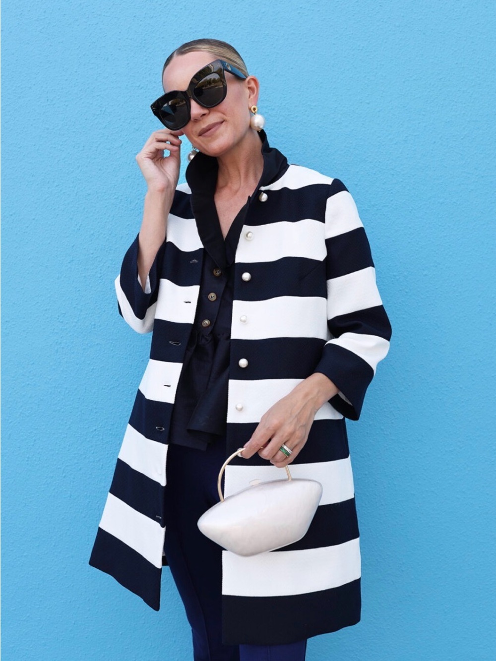 Tuckernuck x Atlantic-Pacific Navy and White Striped Pearl-Button Coat / Dress - Picture 3 of 7